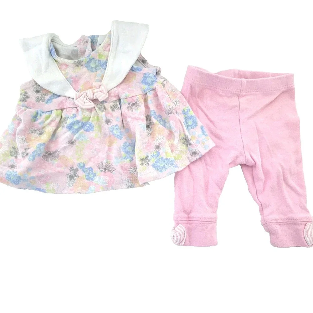 Laura Ashley Baby Sailor Outfit 0-3 Months Girls Two-Piece Floral Pink Bows